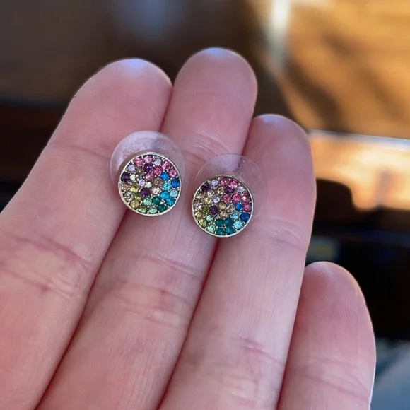 Rainbow multi stone circle earrings - Picture 1 of 5